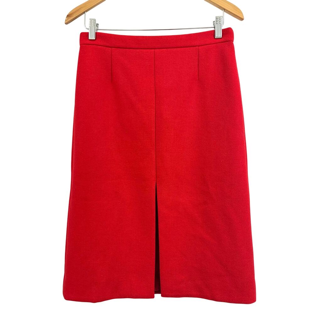 J.Crew Red Wool Blend Pencil Midi Skirt Front Slit Womens Size 6 Style B5590